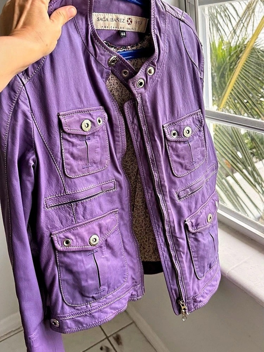 Saga Ibáñez Purple Utility Leather Jacket Size 44 Like New